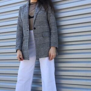 Boohoo Black & White Checked Glen Plaid/Houndstooth Blazer Small